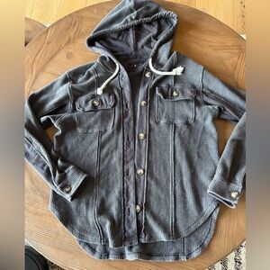 American Eagle Outfitters Charcoal Hooded Waffle Shirt Jacket